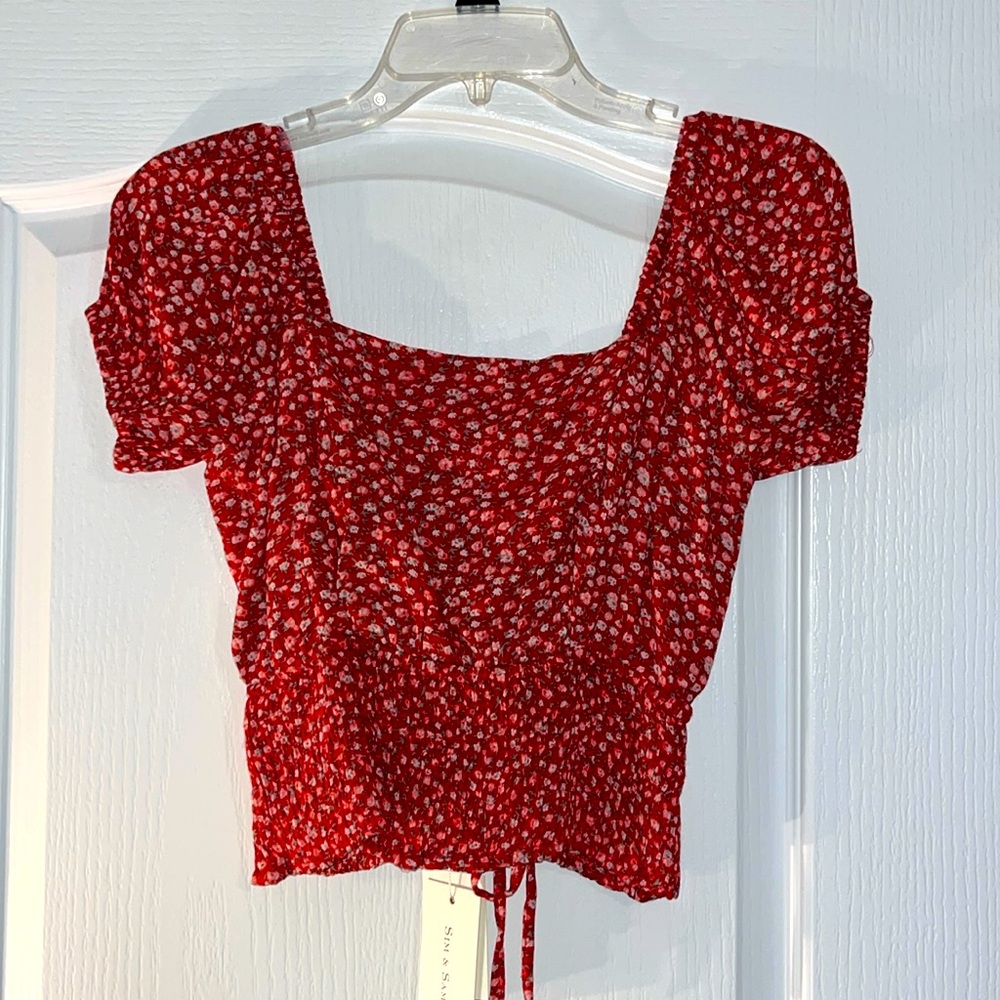 Red floral crop top with corset back